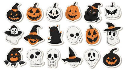 Halloween icons with Pumpkins, Bats, Cats and ghost in set.