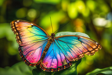 Colorful rainbow colored butterfly with wings spread out