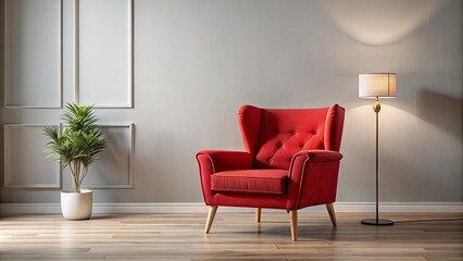 Stylish red armchair in a cozy living room setting, home decor, furniture, interior design, comfortable, relaxation, cozy