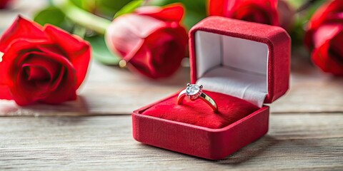 Valentine's Day themed stock photo featuring a red box filled with a ruby ring , romantic, love, jewelry, Valentine's Day, engagement