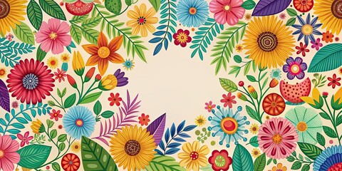 Colorful floral pattern with various types of flowers and leaves , blooming, botanical, vibrant, garden, decorative