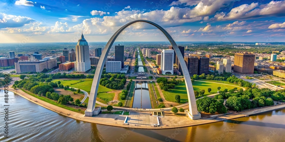 Wall mural A stunning aerial view of the iconic Gateway Arch in St. Louis, Missouri, St. Louis, Gateway Arch, Missouri