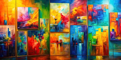 Abstract expressionist paintings with bold strokes and vibrant colors conveying emotions and movement , abstract