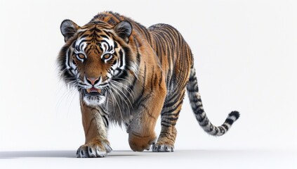 Obraz premium Majestic Tiger Walking on White Background