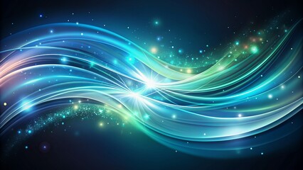 Vibrant aurora borealis-inspired abstract design element featuring swirling blue, turquoise, white, and grey hues on a dark gradient background.