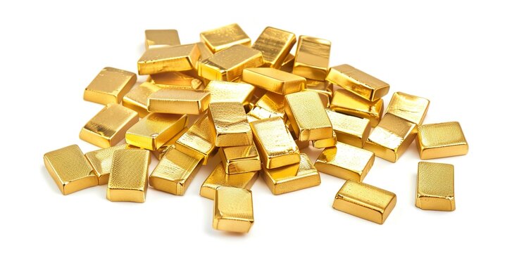 Set of gold bars , piles of gold lingots isolated on white background