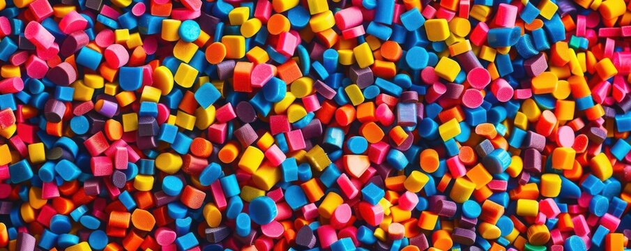 Abstract background featuring colorful plastic granules forming intricate patterns Plastic Additive, Colorful and Customizable Plastics