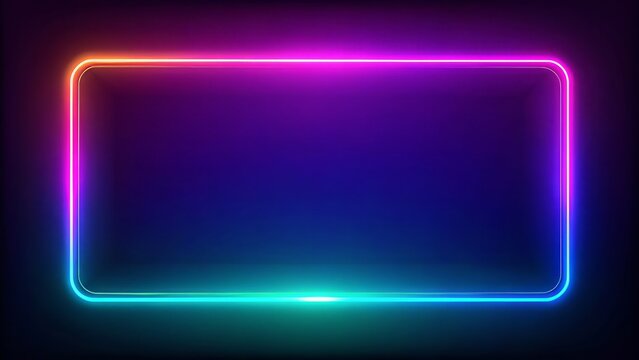 Vibrant neon rectangle frames set with glowing edges and subtle gradient effects on a dark matte background for modern designs