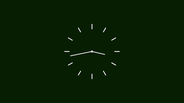 clock icon white color animation. on dark green background 24 hour fast  digital clock.