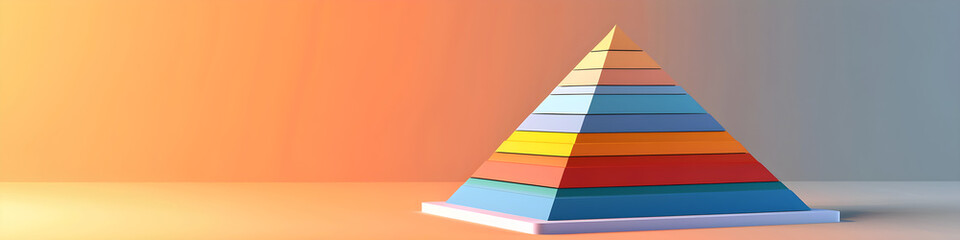Colorful layered pyramid with copy space, ideal for infographics, presentations, business strategies, and educational materials, with a gradient background.