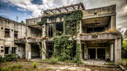 Fototapeta premium Abandoned building overtaken by nature , abandoned, building, overgrown, vines, decay, deserted, nature, foliage