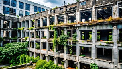 Abandoned building being reclaimed by nature, abandoned, building, nature, reclaimed, urban decay, overgrown, foliage