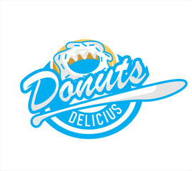 donut shop logo illustration emblem, donut lettering logo badge suitable for business logo, vintage style