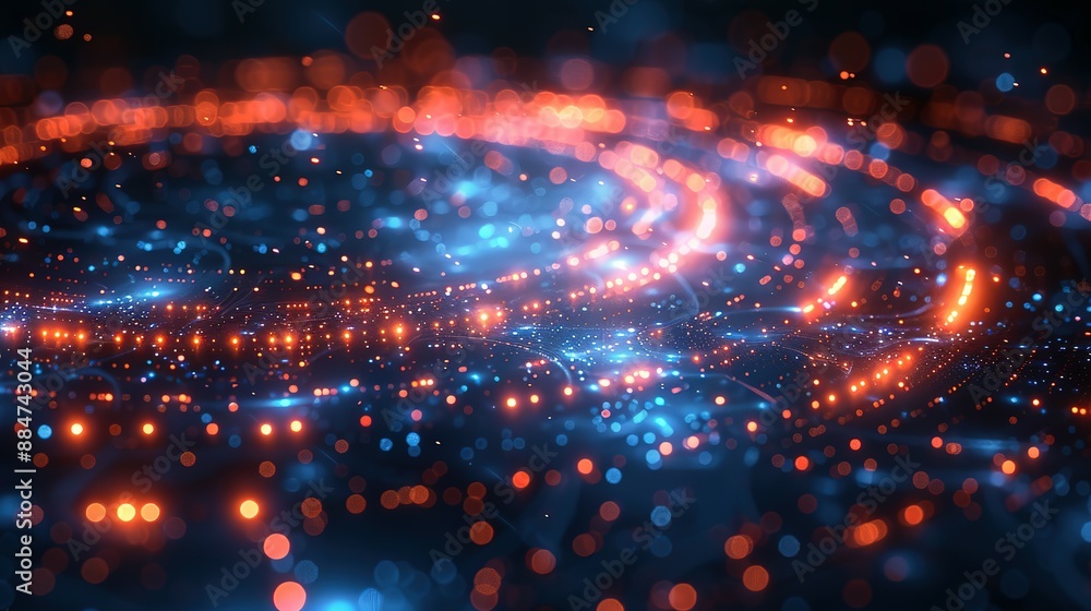 Poster tech circles illuminated in darkness: 3d visuals of big data and technology