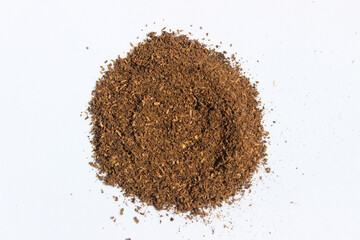 Tea leaf after blended and dried on isolated white background. Tea Powder. Black Tea Powder