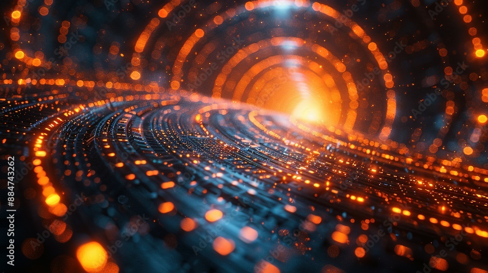 Poster tech circles illuminated in darkness: 3d visuals of big data and technology