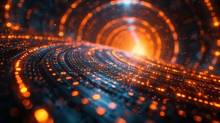 Tech Circles Illuminated in Darkness: 3D Visuals of Big Data and Technology