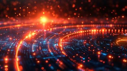 Obraz premium Futuristic Digital Tech Rings Against Dark Backdrop: 3D Data Visualization