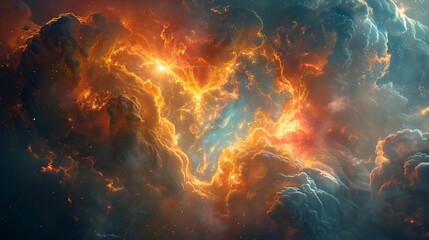 Fototapeta premium A galaxy of heart is surrounded by a cloud of pink, blue and red.