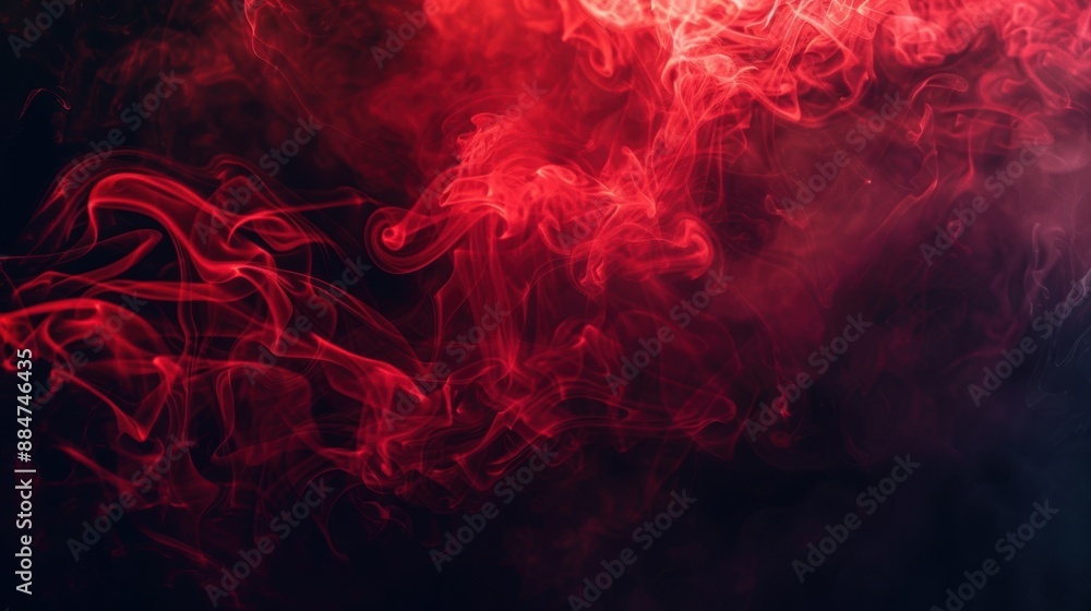 Poster red smoke swirling on a dark background, creating a mysterious and dramatic abstract scene with vibr