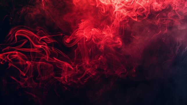 Red smoke swirling on a dark background, creating a mysterious and dramatic abstract scene with vibrant color contrast.
