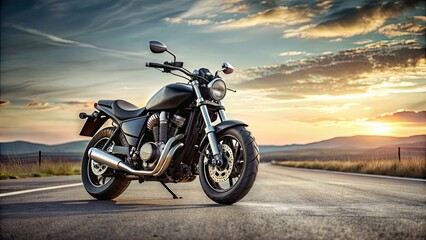 Sleek black motorcycle parked on an empty road, bike, ride, engine, speed, transportation, motorbike, street, vehicle, power