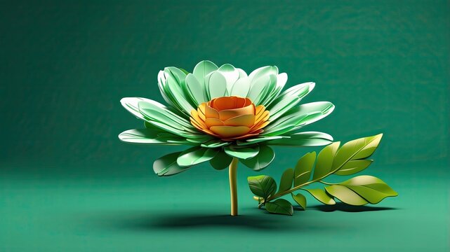 3D realistic sprint flower in green background with empty space text