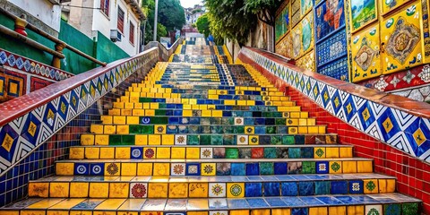 Colorful mosaic Selaron Steps in Rio de Janeiro's historic center , Selaron Steps, Rio de Janeiro, Brazil, colorful