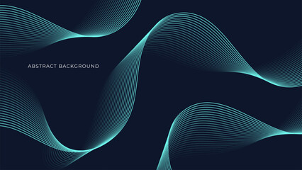 Abstract glowing wave lines on dark background. green color wave lines element.