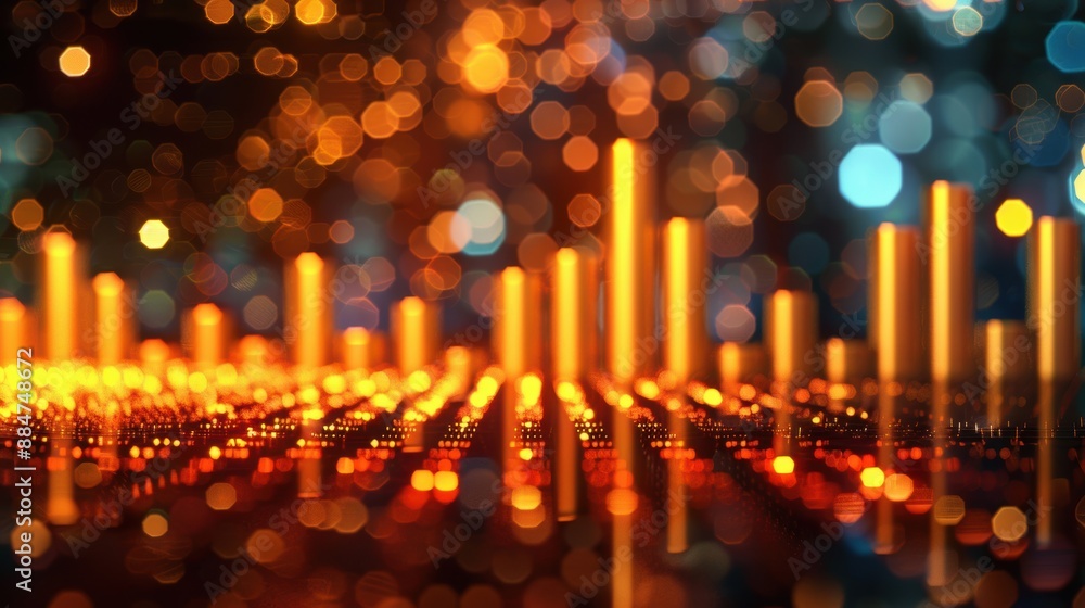 Poster a vibrant cityscape of abstract lights with a bokeh effect, creating a dynamic and colorful urban ni