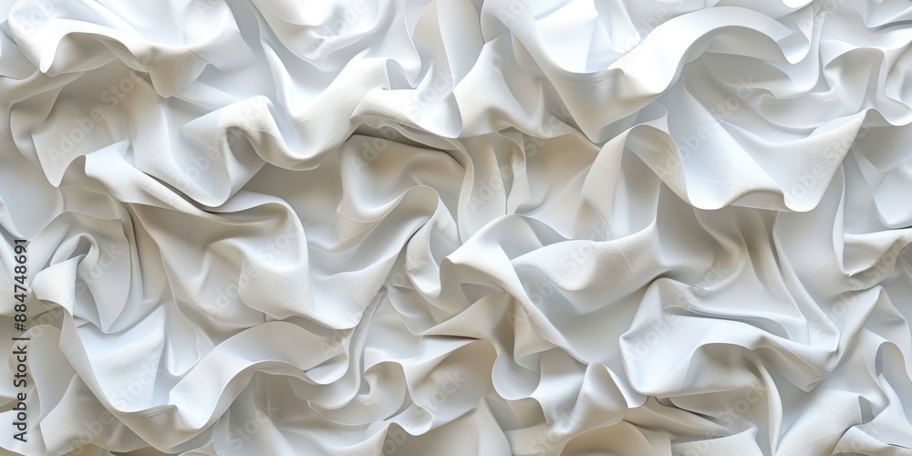 Aufkleber close-up of crumpled white fabric creating intricate folds and textures, highlighting the soft and t