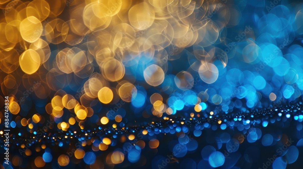 Aufkleber abstract image of blue and gold bokeh lights, creating a beautiful and vibrant visual effect.