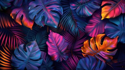 Vibrant Neon Tropical Leaves Pattern