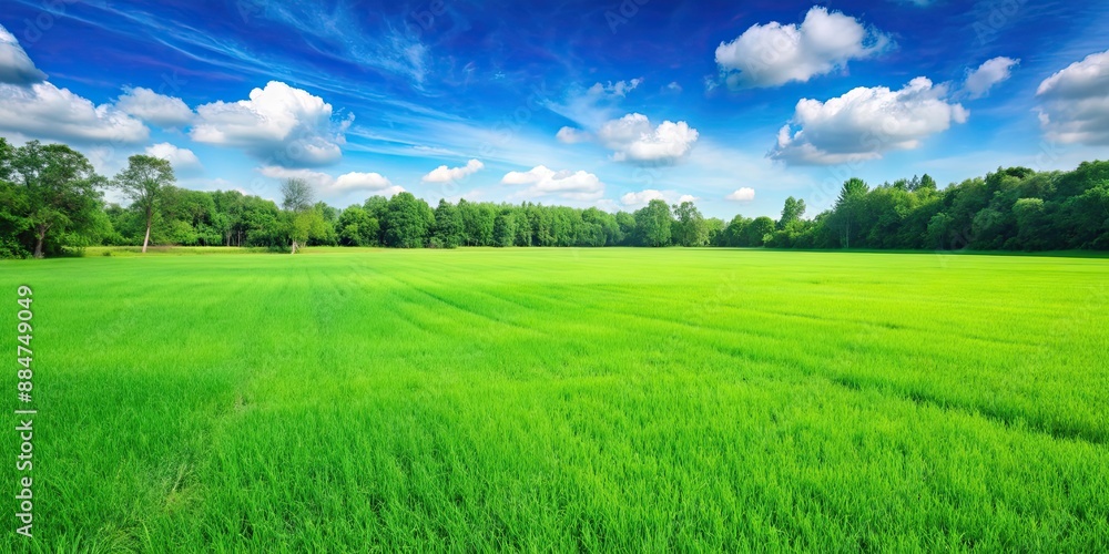 Poster Vibrant green grassland stretching endlessly on isolated background, infinite, lush, meadow, serene, tranquil