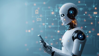 Fototapeta premium Futuristic Office with AI-Powered Virtual Assistants Revolutionizing Work Efficiency