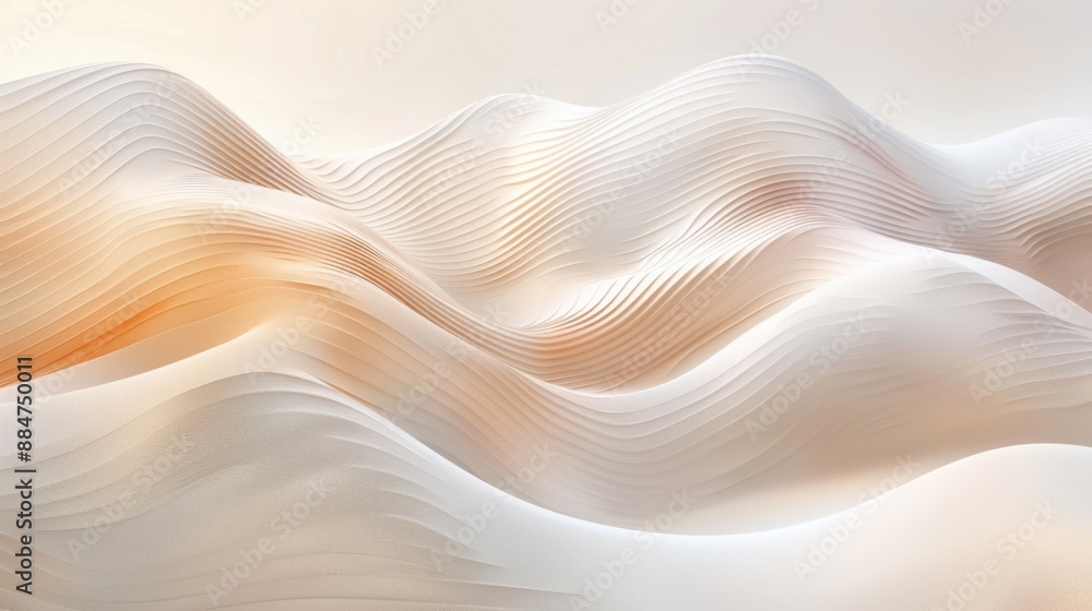Poster an abstract minimalist design featuring wavy textures in neutral tones, creating a soothing and eleg