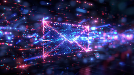 Fototapeta premium Futuristic blue digital express email envelope and parcel abstract technology background, internet network communication high-speed delivery