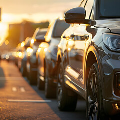 A used car parked in an outdoor parking lot, available for sale or rent, highlighting the car dealership and rental service concept.