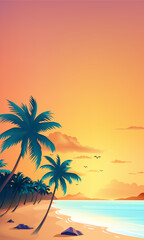 Summer vertical illustration template Beach with palm trees
