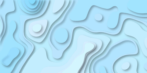 Blue and white modern luxury beautiful papercut vector seamless pattern with 3D abstract banner background and waves layers topographic canyon map light relief texture background and geometric shape.