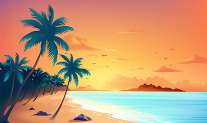 Summer horizonte illustration template Beach with palm trees