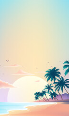 Summer vertical illustration template Beach with palm trees