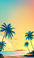 Summer vertical illustration template Beach with palm trees