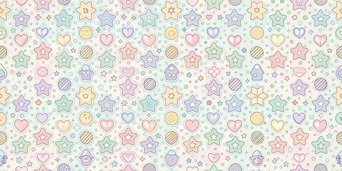Pastel pattern background with cute and kawaii elements perfect for presentations, pastel, pattern, background, cute, kawaii