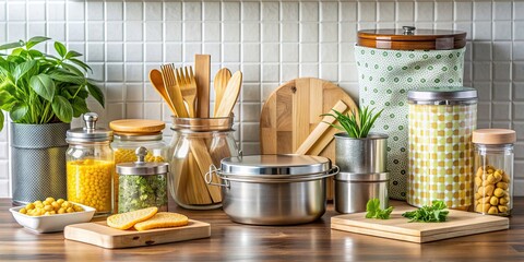 Kitchen countertop featuring sustainable food storage options like beeswax wraps