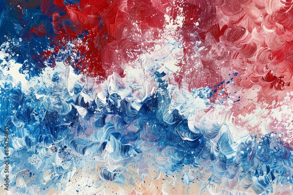 Poster vivid abstract painting depicting wave like patterns with dynamic red and blue strokes