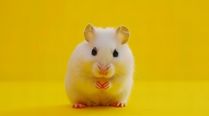 little and cute hamster withyellow background