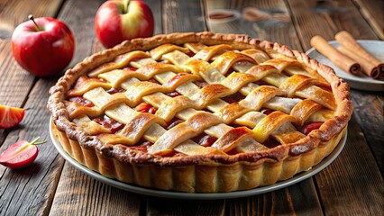 Close-up of delicious apple pie texture with flaky crust and sweet fruit filling, apple, pie, dessert, pastry, baked, crust