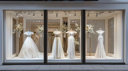 Bridal shop front display Sale on wedding gowns and accessories