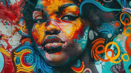 Vivid graffiti wall covered in detailed artwork and bright colors, an urban masterpiece